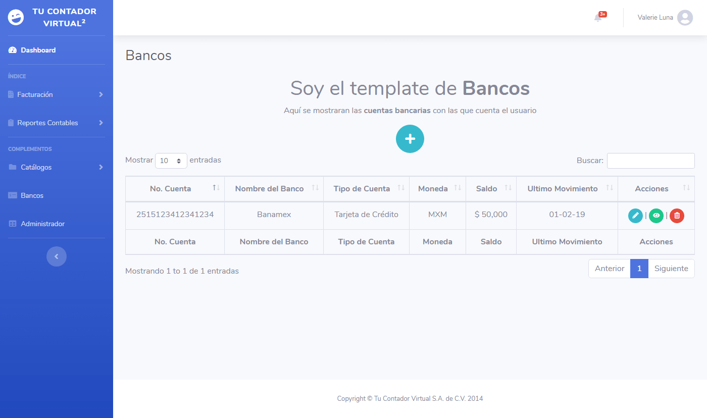 vista de cuentas bancarias